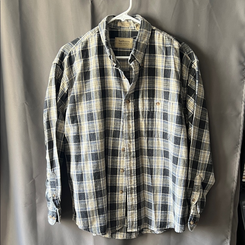 Men's Casual Plaid Shirt - Blue, White, and Tan 2025-7